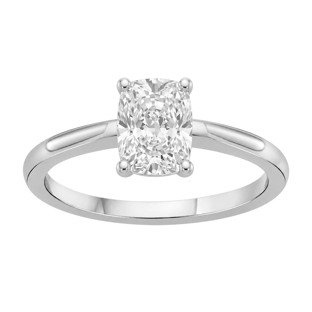 Lab-Grown Diamond Long Cushion Cut Solitaire Engagement Ring in 14K White Gold or 14K Yellow Gold