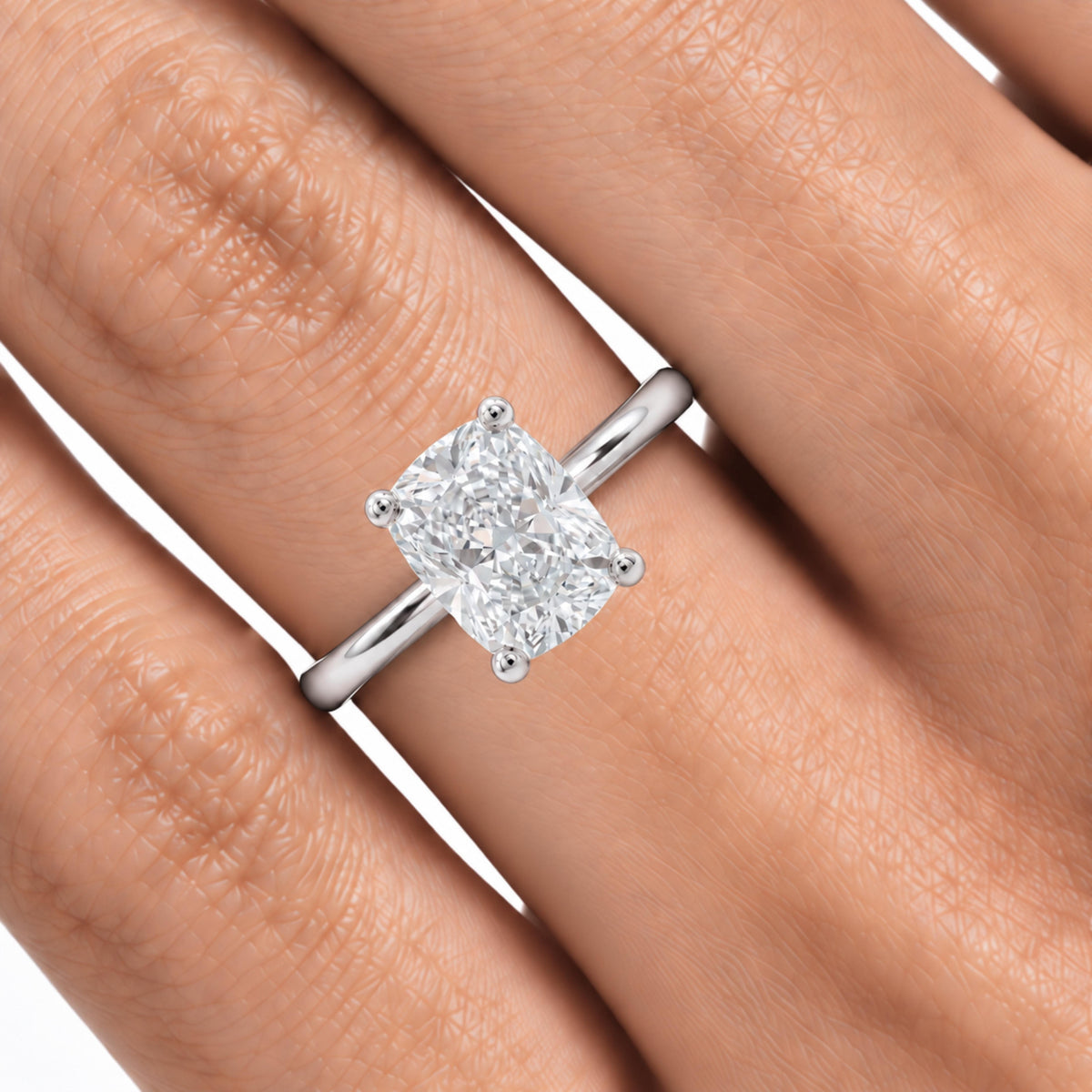 Lab-Grown Diamond Long Cushion Cut Solitaire Engagement Ring in 14K White Gold or 14K Yellow Gold