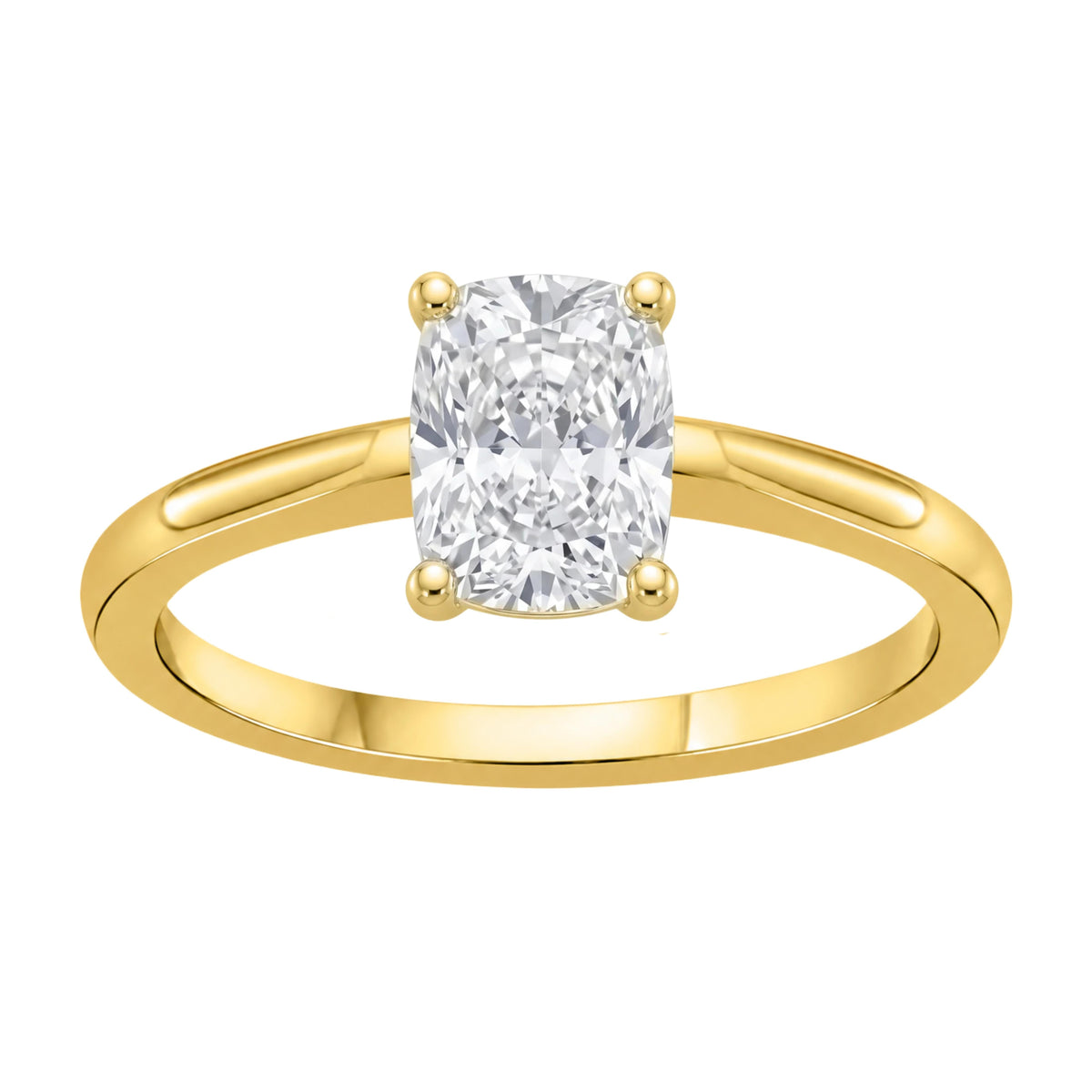Lab-Grown Diamond Long Cushion Cut Solitaire Engagement Ring in 14K White Gold or 14K Yellow Gold