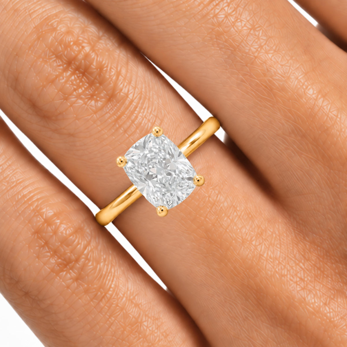 Lab-Grown Diamond Long Cushion Cut Solitaire Engagement Ring in 14K White Gold or 14K Yellow Gold