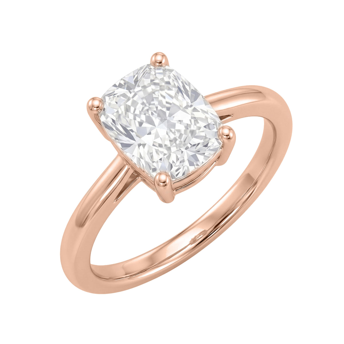 Lab-Grown Diamond Long Cushion Cut Solitaire Engagement Ring in 14K White Gold or 14K Yellow Gold