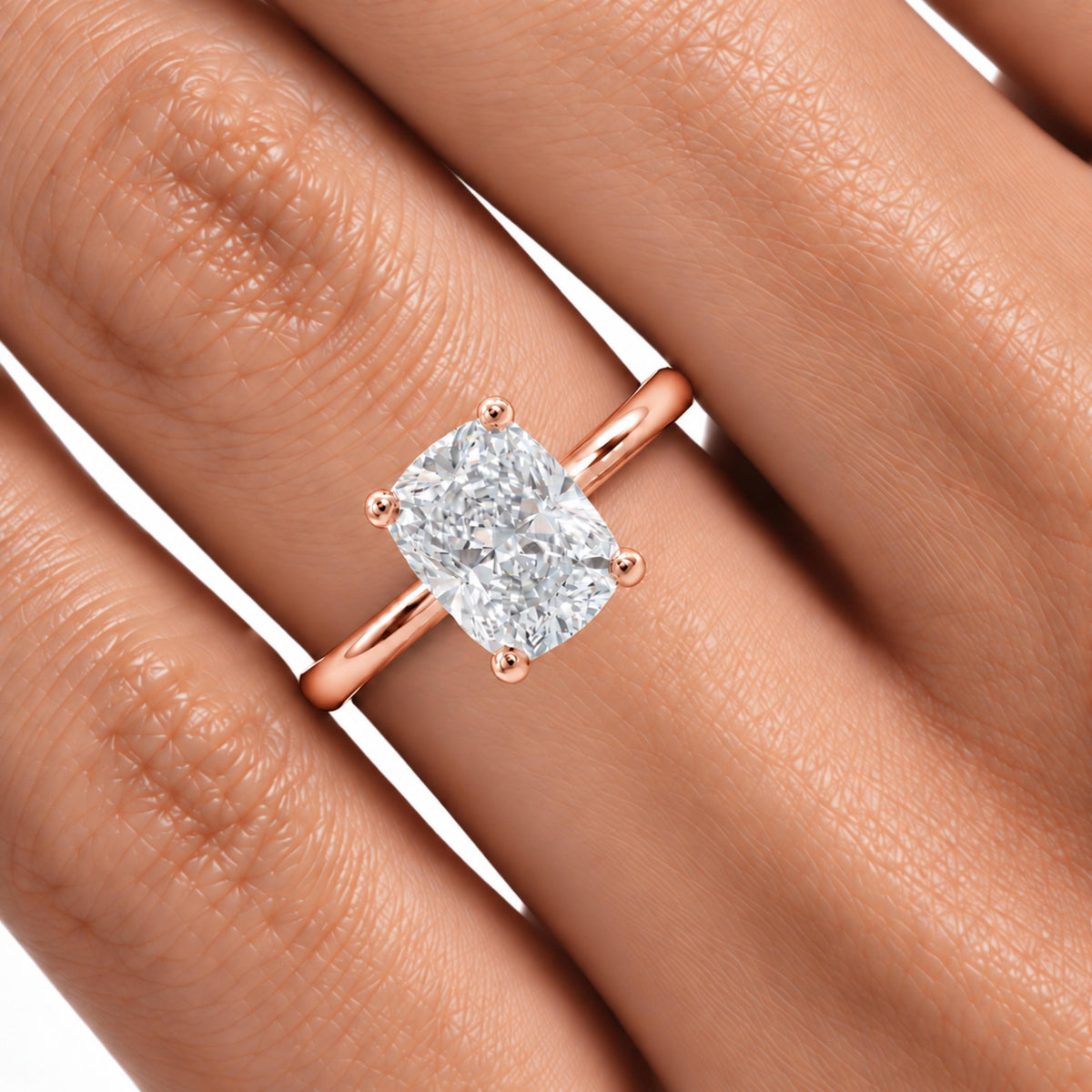 Lab-Grown Diamond Long Cushion Cut Solitaire Engagement Ring in 14K White Gold or 14K Yellow Gold