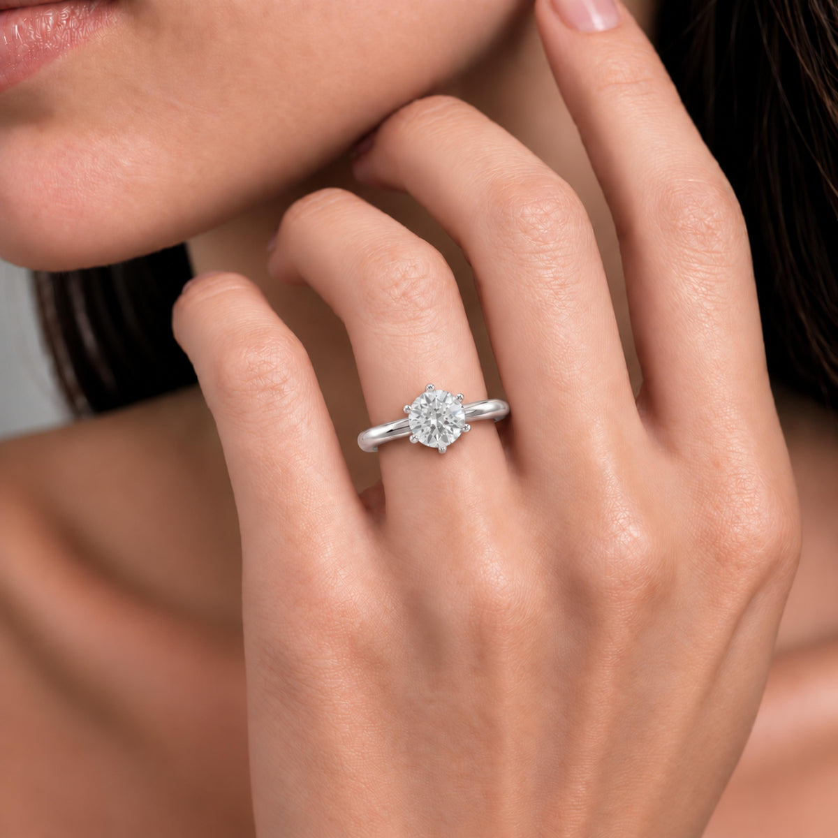 Lab-Grown Diamond Round Cut Solitaire Engagement Ring in 14K White Gold or 14K Yellow Gold