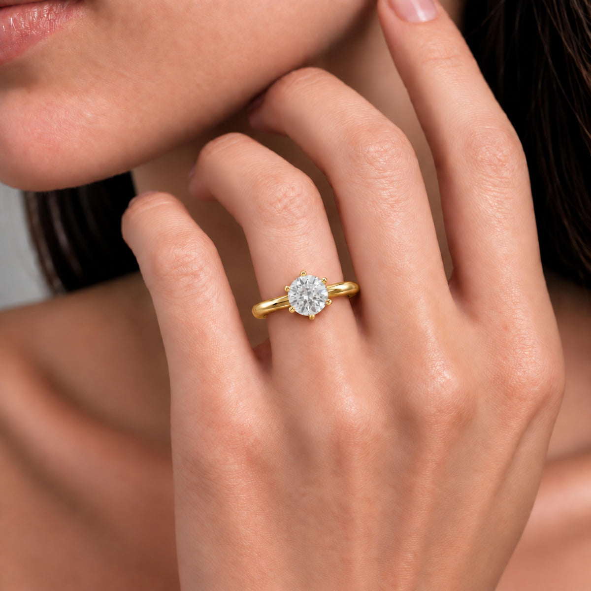 Lab-Grown Diamond Round Cut Solitaire Engagement Ring in 14K White Gold or 14K Yellow Gold