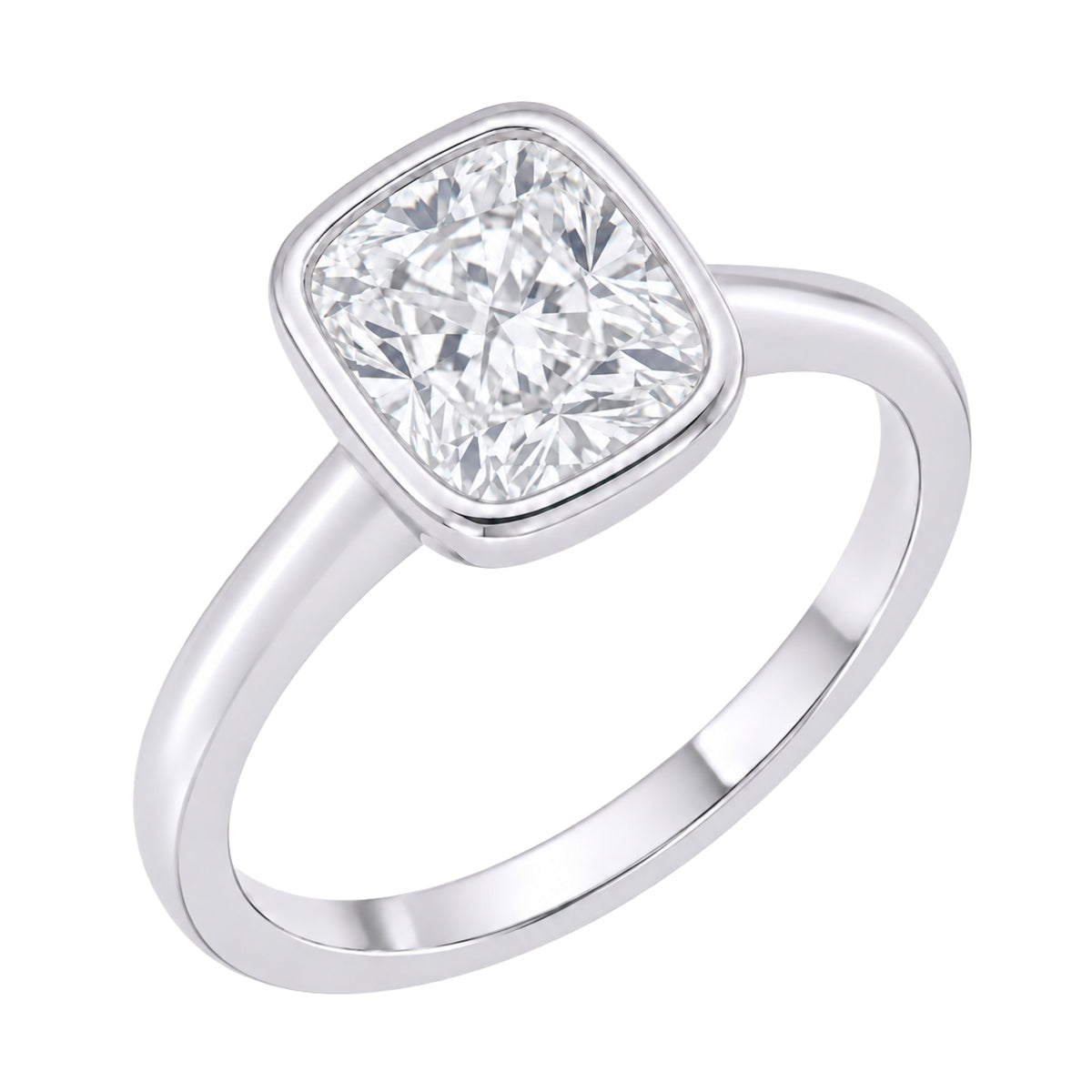 Lab-Grown Diamond Cushion Cut Solitaire Bezel Engagement Ring in 14K White Gold or 14K Yellow Gold