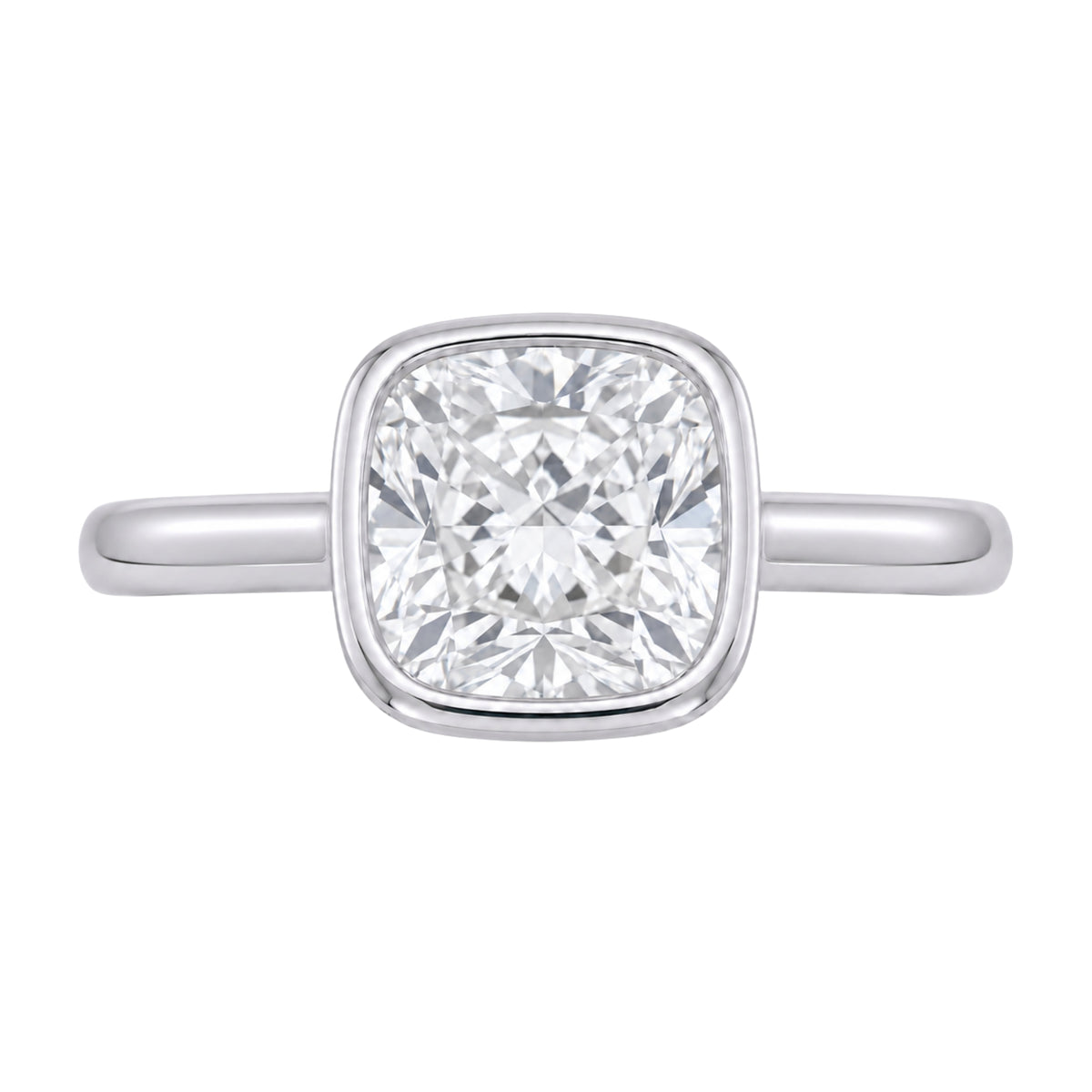 Lab-Grown Diamond Cushion Cut Solitaire Bezel Engagement Ring in 14K White Gold or 14K Yellow Gold
