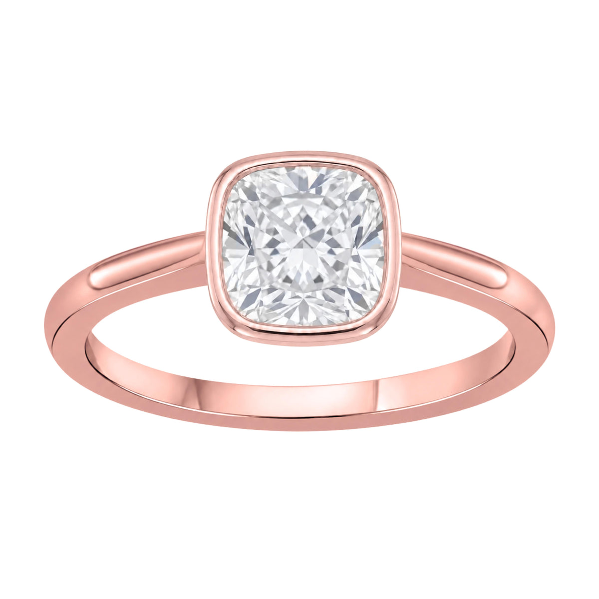 Lab-Grown Diamond Cushion Cut Solitaire Bezel Engagement Ring in 14K White Gold or 14K Yellow Gold