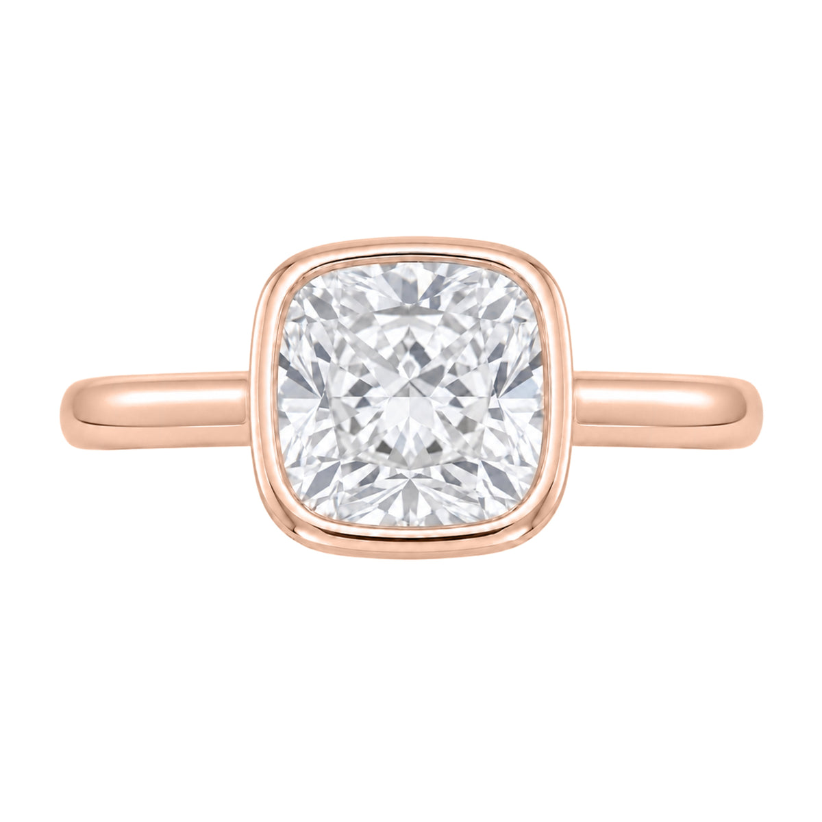 Lab-Grown Diamond Cushion Cut Solitaire Bezel Engagement Ring in 14K White Gold or 14K Yellow Gold