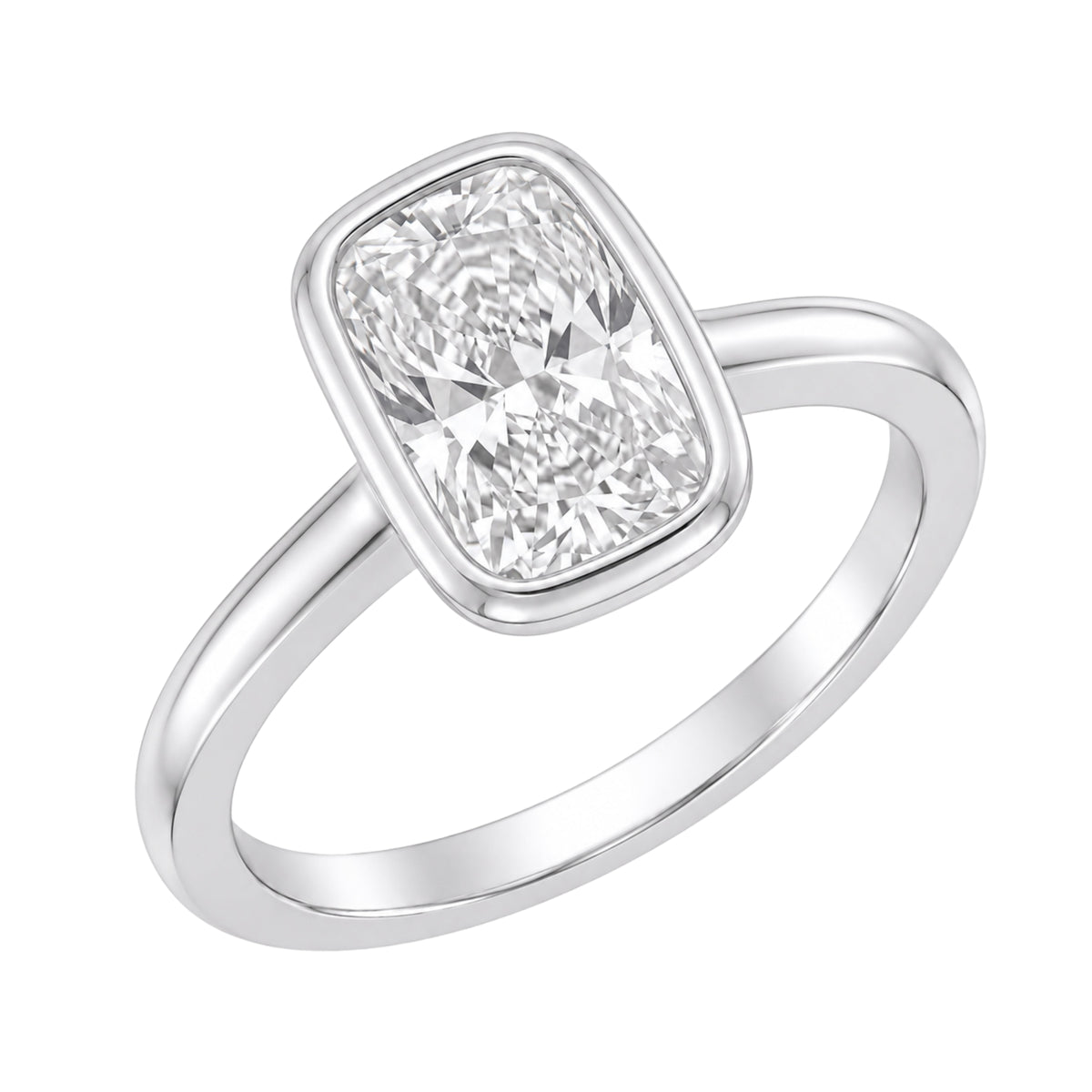 Lab-Grown Diamond Long Cushion Cut Solitaire Bezel Engagement Ring in 14K White Gold or 14K Yellow Gold