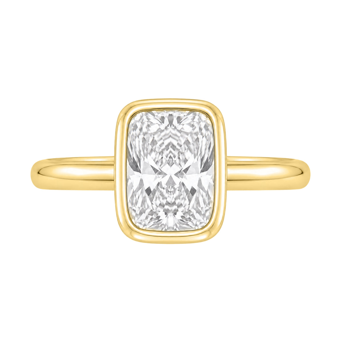 Lab-Grown Diamond Long Cushion Cut Solitaire Bezel Engagement Ring in 14K White Gold or 14K Yellow Gold