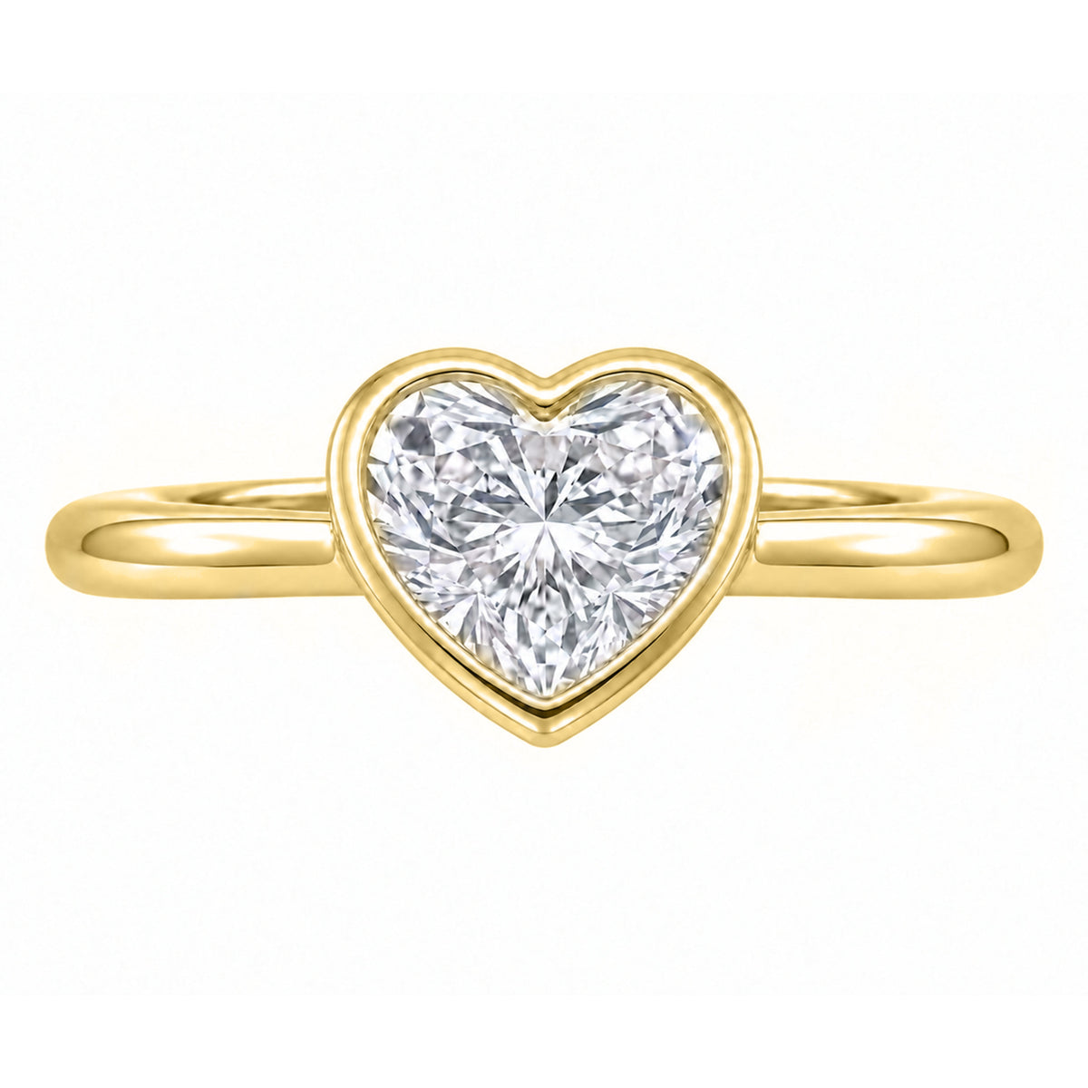 Lab-Grown Diamond Heart Cut Solitaire Bezel Engagement Ring in 14K White Gold or 14K Yellow Gold