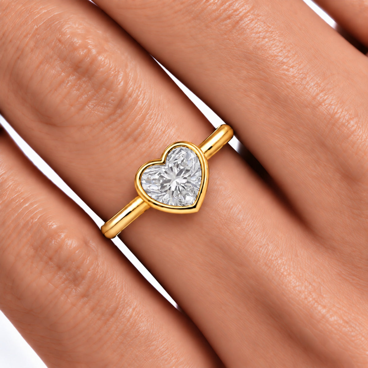 Lab-Grown Diamond Heart Cut Solitaire Bezel Engagement Ring in 14K White Gold or 14K Yellow Gold