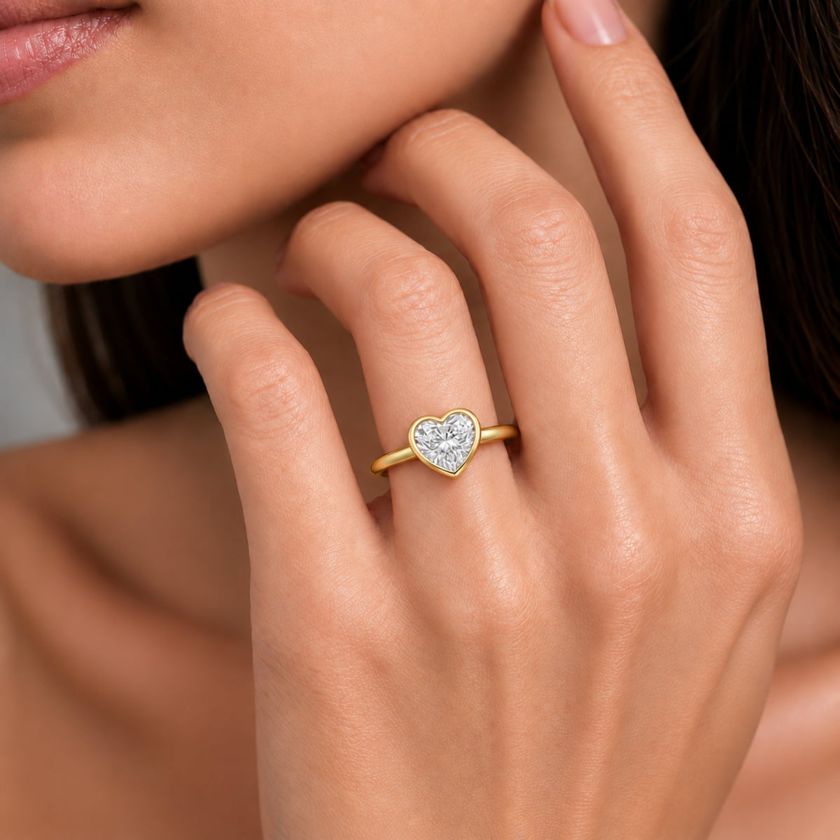 Lab-Grown Diamond Heart Cut Solitaire Bezel Engagement Ring in 14K White Gold or 14K Yellow Gold