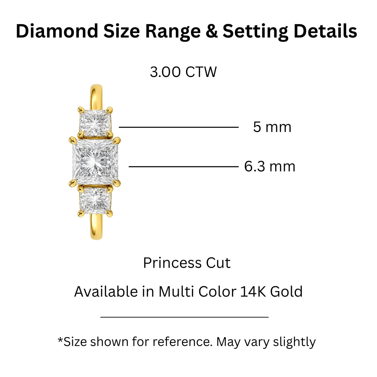 Lab-Grown Diamond Princess Three-Stone Engagement Ring in 14K White Gold or 14K Yellow Gold
