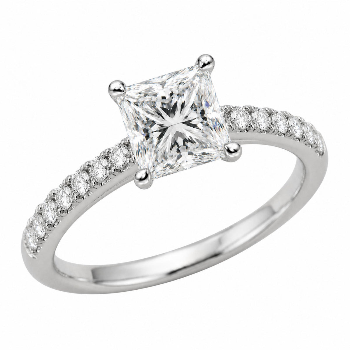 Lab-Grown Diamond Princess Solitaire Wedding Ring in 14K White Gold or 14K Yellow Gold