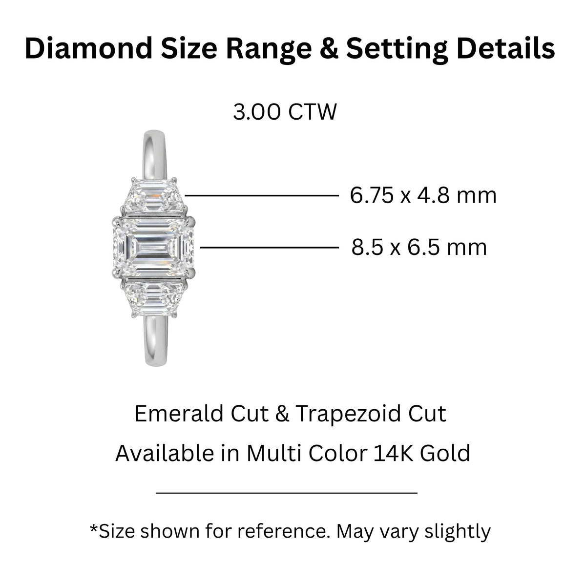 3 ct. T.W. Lab-Grown Diamond Emerald-Cut Three-Stone Wedding Ring in 14K White Gold or 14K Yellow Gold