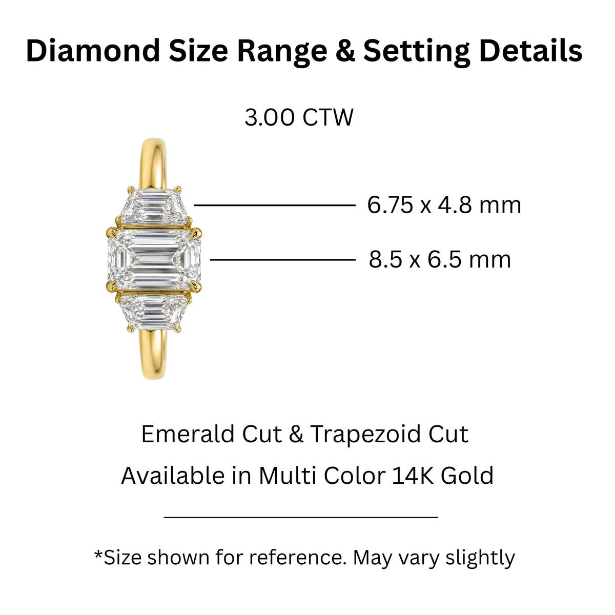 3 ct. T.W. Lab-Grown Diamond Emerald-Cut Three-Stone Wedding Ring in 14K White Gold or 14K Yellow Gold