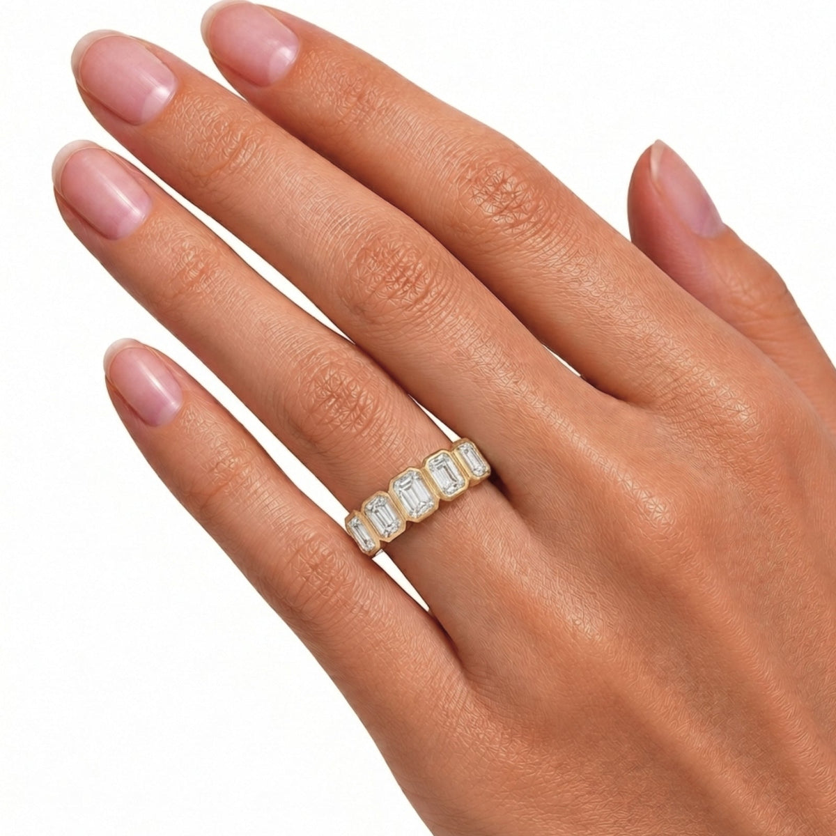 3 ct. T.W. Lab-Grown Diamond Emerald-Cut Five-Stone Wedding Ring in 14K White Gold or 14K Yellow Gold