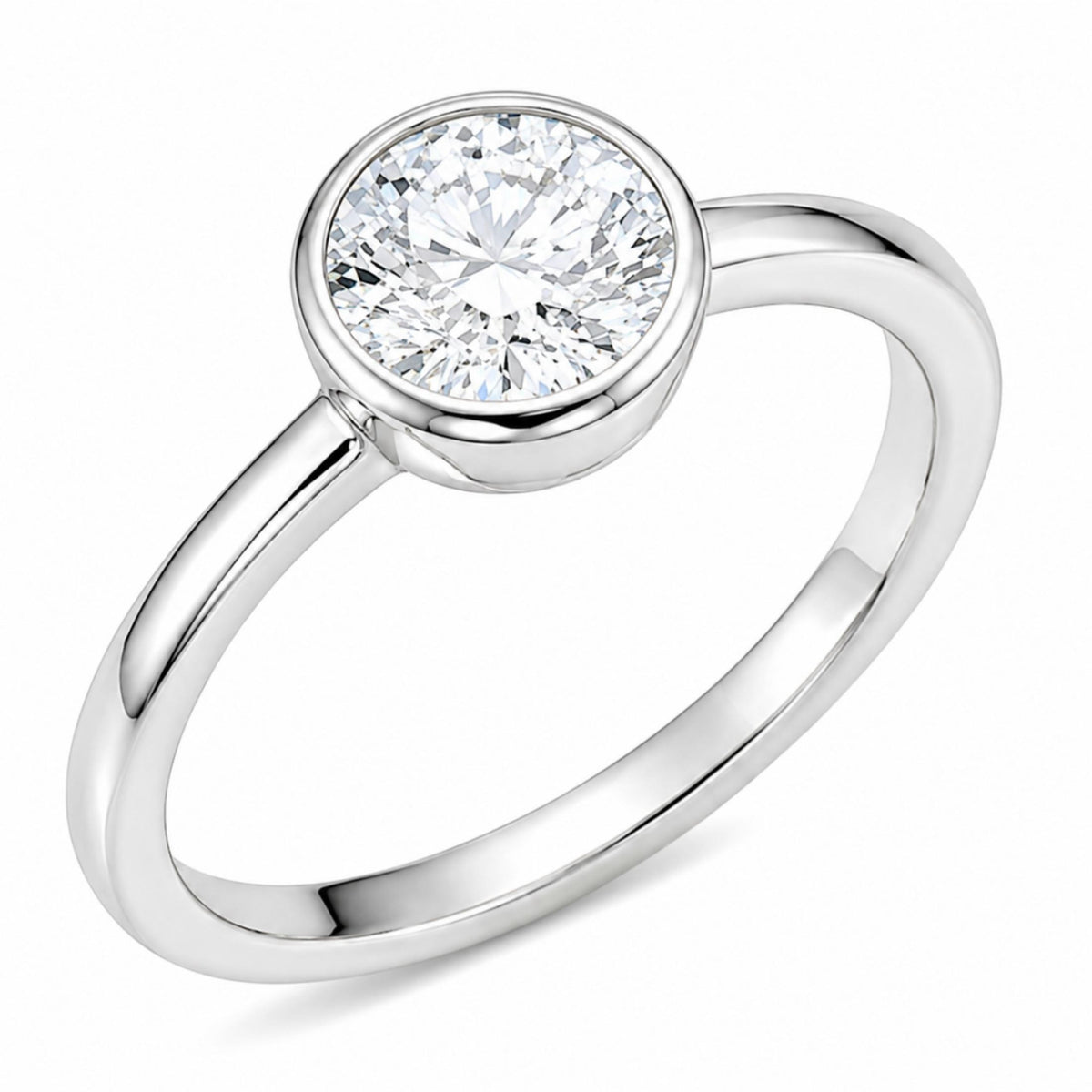 1 to 6 ct. T.W. Lab-Grown Diamond Round Cut Solitaire Bezel Engagement Ring in 14K White Gold or 14K Yellow Gold