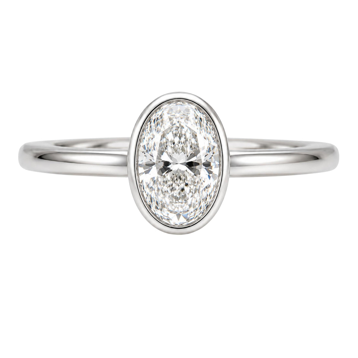 1 to 6 ct. T.W. Lab-Grown Diamond Oval Cut Solitaire Bezel Engagement Ring in 14K White Gold or 14K Yellow Gold