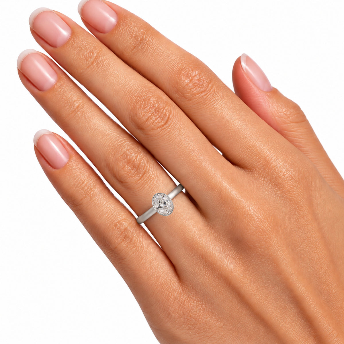 1 to 6 ct. T.W. Lab-Grown Diamond Oval Cut Solitaire Bezel Engagement Ring in 14K White Gold or 14K Yellow Gold