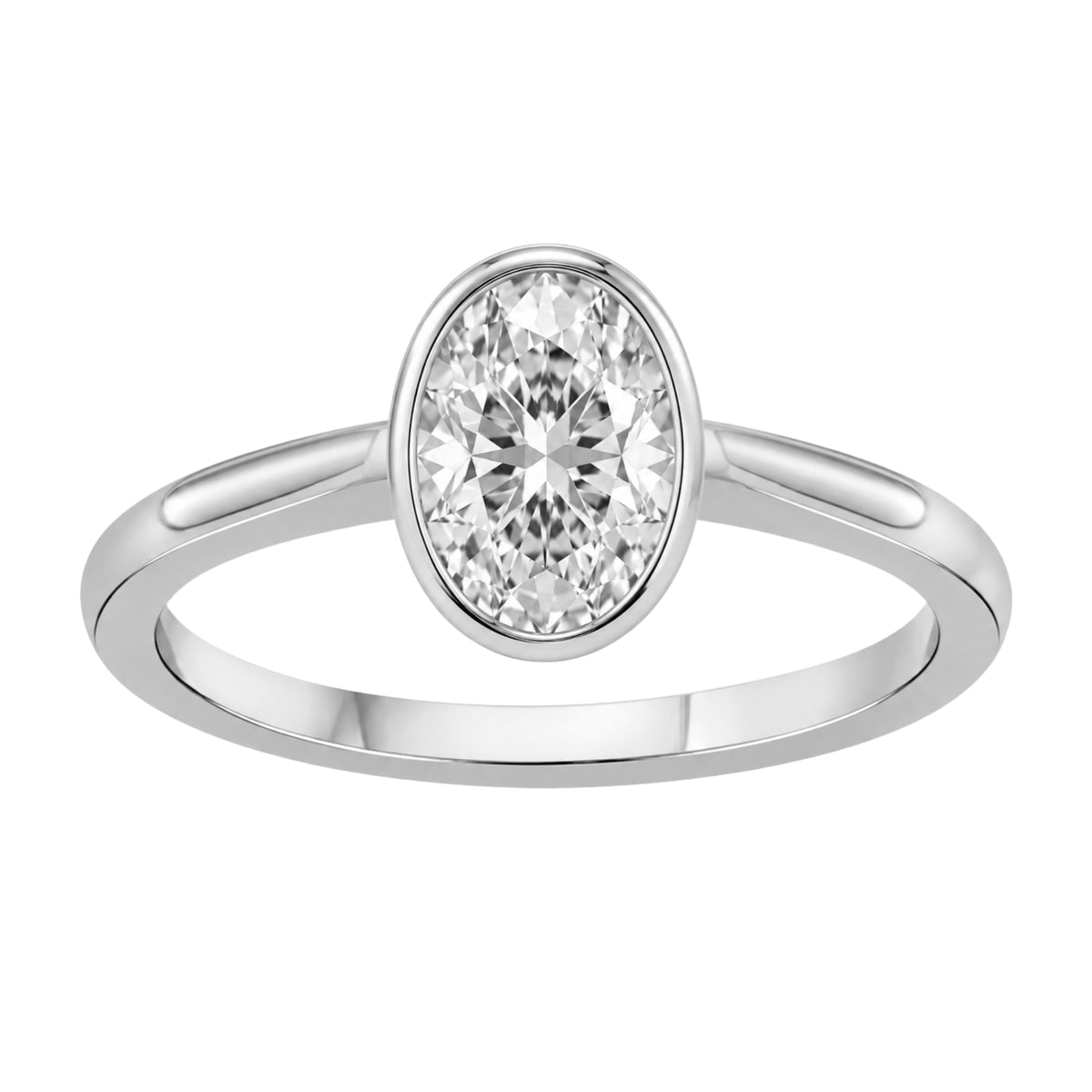 1 to 6 ct. T.W. Lab-Grown Diamond Oval Cut Solitaire Bezel Engagement Ring in 14K White Gold or 14K Yellow Gold