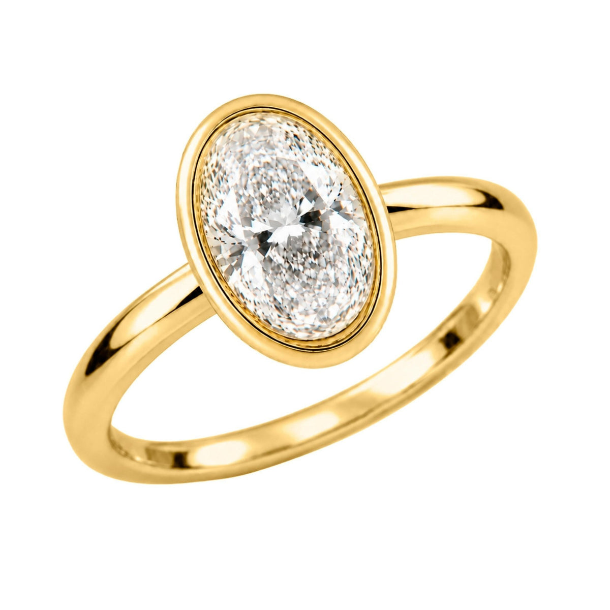 1 to 6 ct. T.W. Lab-Grown Diamond Oval Cut Solitaire Bezel Engagement Ring in 14K White Gold or 14K Yellow Gold
