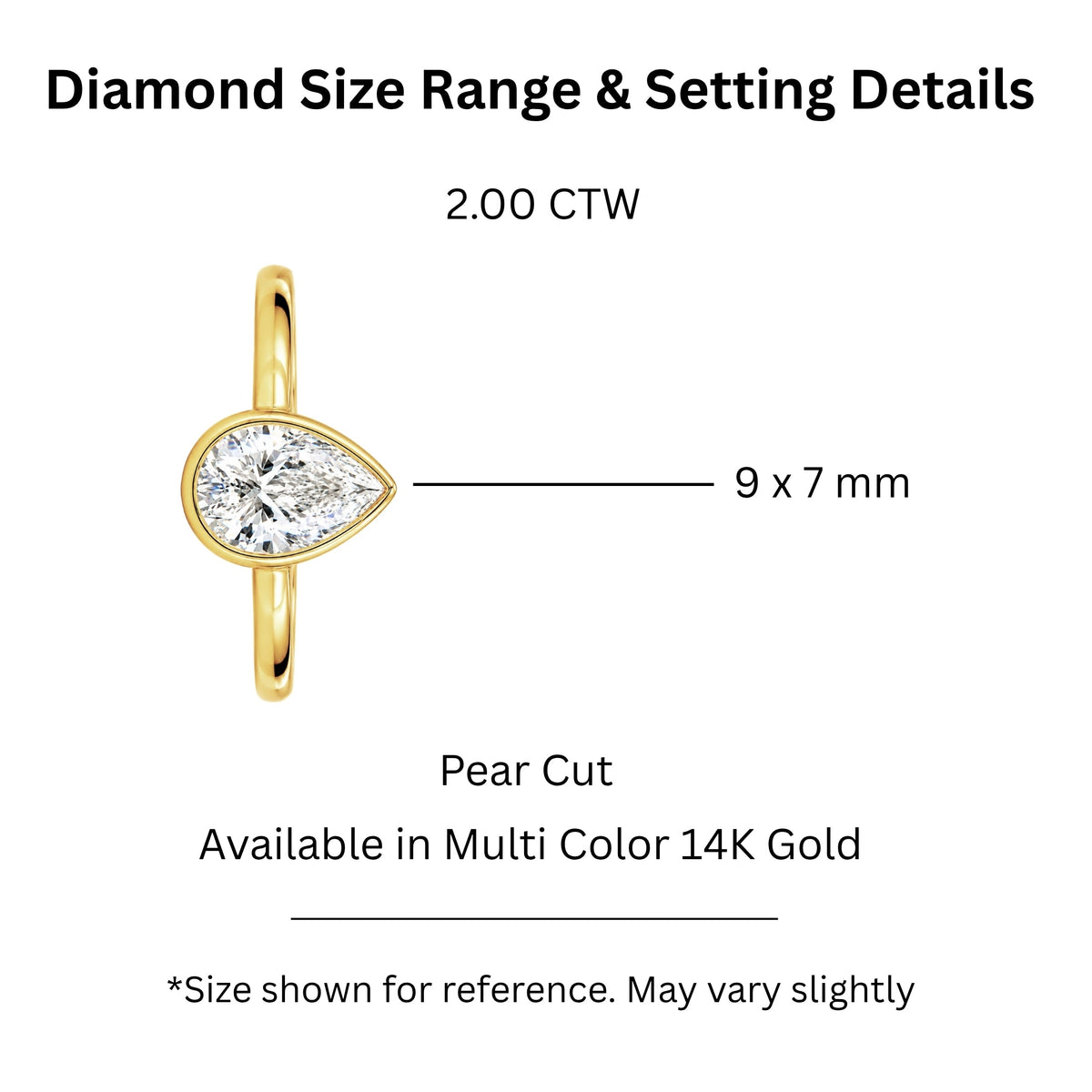 1 to 6 ct. T.W. Lab-Grown Diamond Pear Cut Solitaire Bezel Engagement Ring in 14K White Gold or 14K Yellow Gold