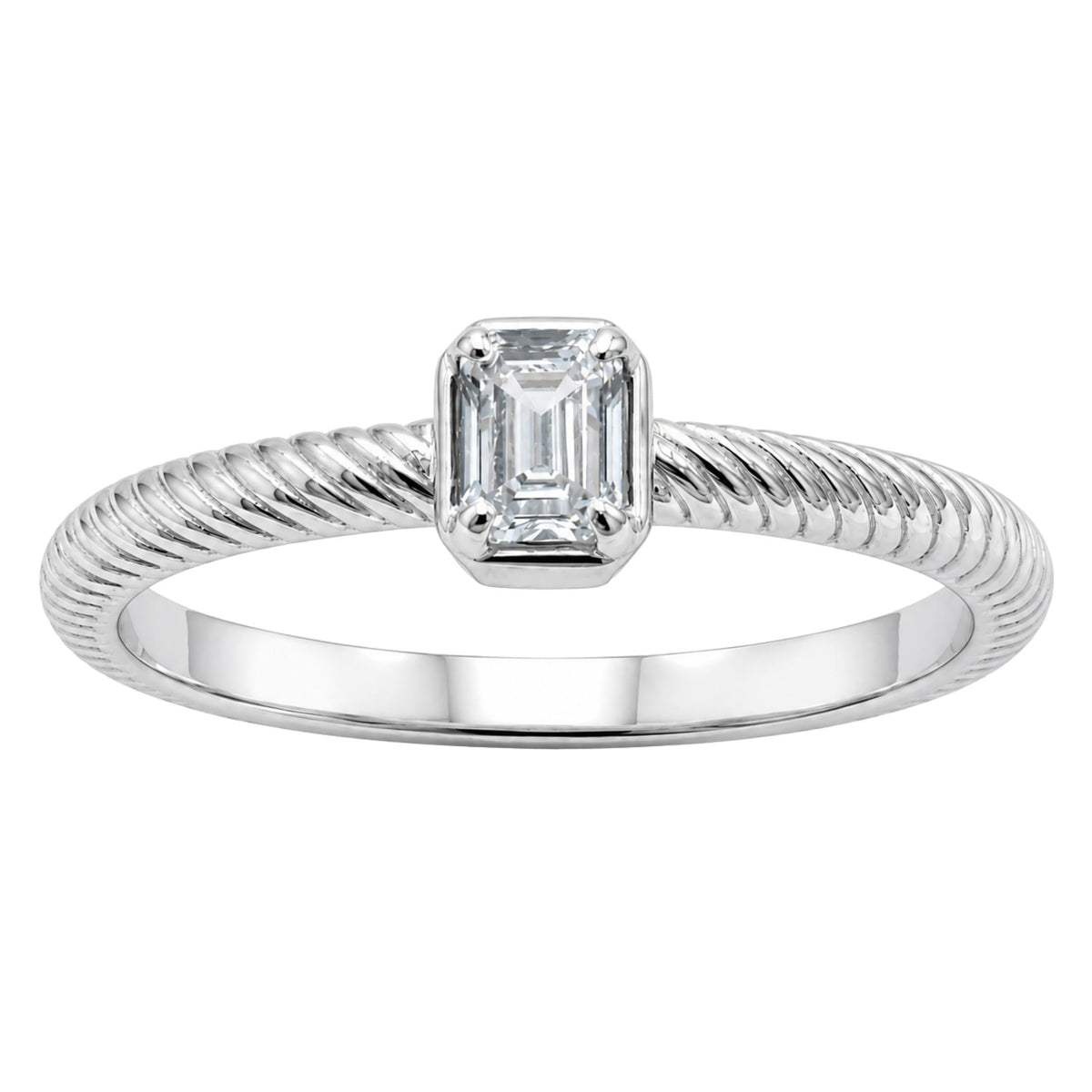 0.2 ct. T.W. Lab-Grown Diamond Emerald-Cut Bezel Engagement Ring in 14K White Gold or 14K Yellow Gold