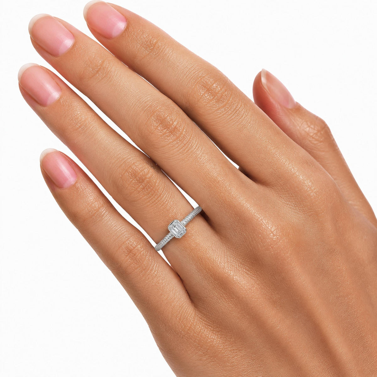 0.2 ct. T.W. Lab-Grown Diamond Emerald-Cut Bezel Engagement Ring in 14K White Gold or 14K Yellow Gold