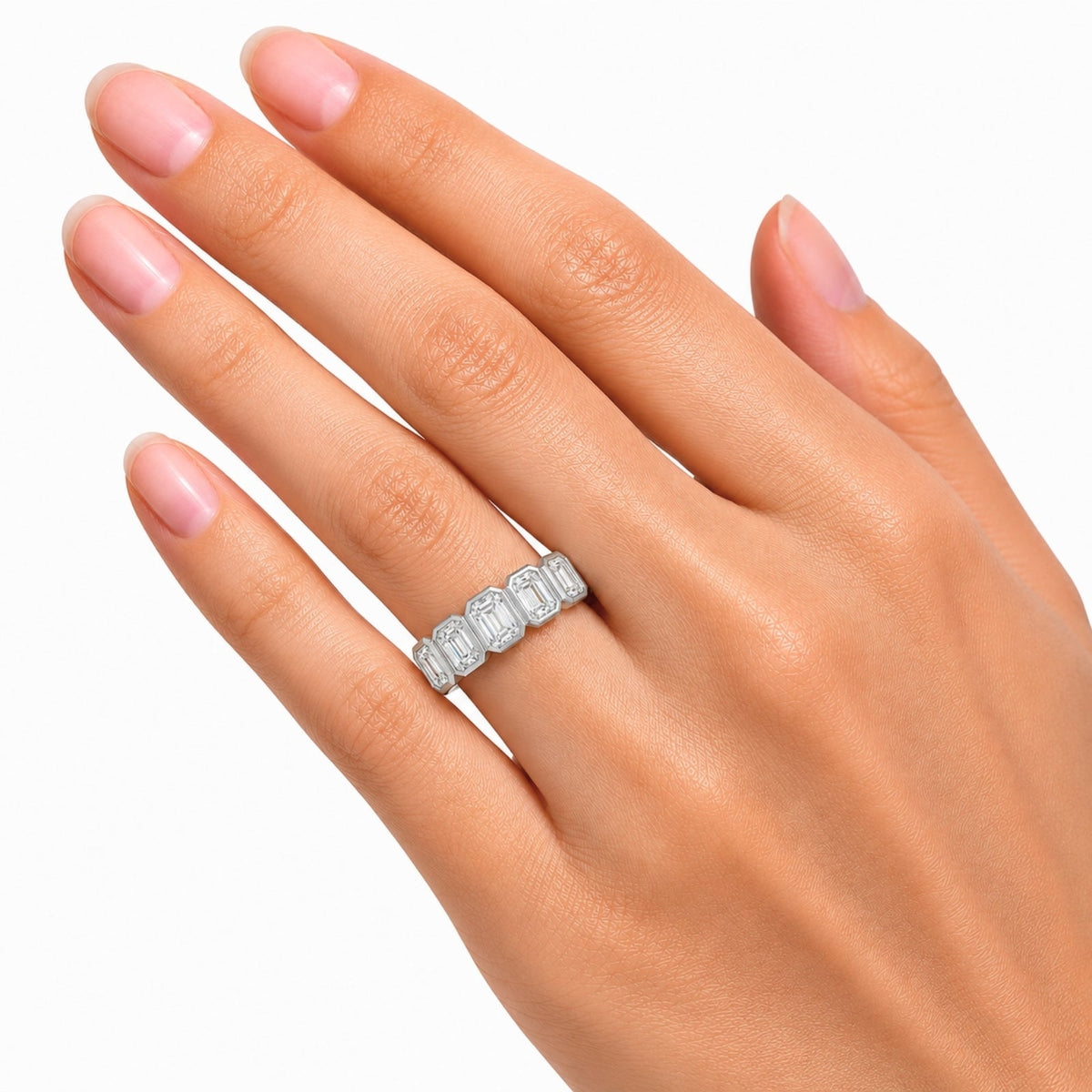 3 ct. T.W. Lab-Grown Diamond Emerald-Cut Five-Stone Wedding Ring in 14K White Gold or 14K Yellow Gold