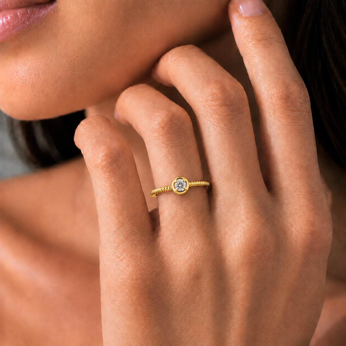 0.15 ct. T.W. Lab-Grown Diamond Round Bezel Engagement Ring in 14K White Gold or 14K Yellow Gold