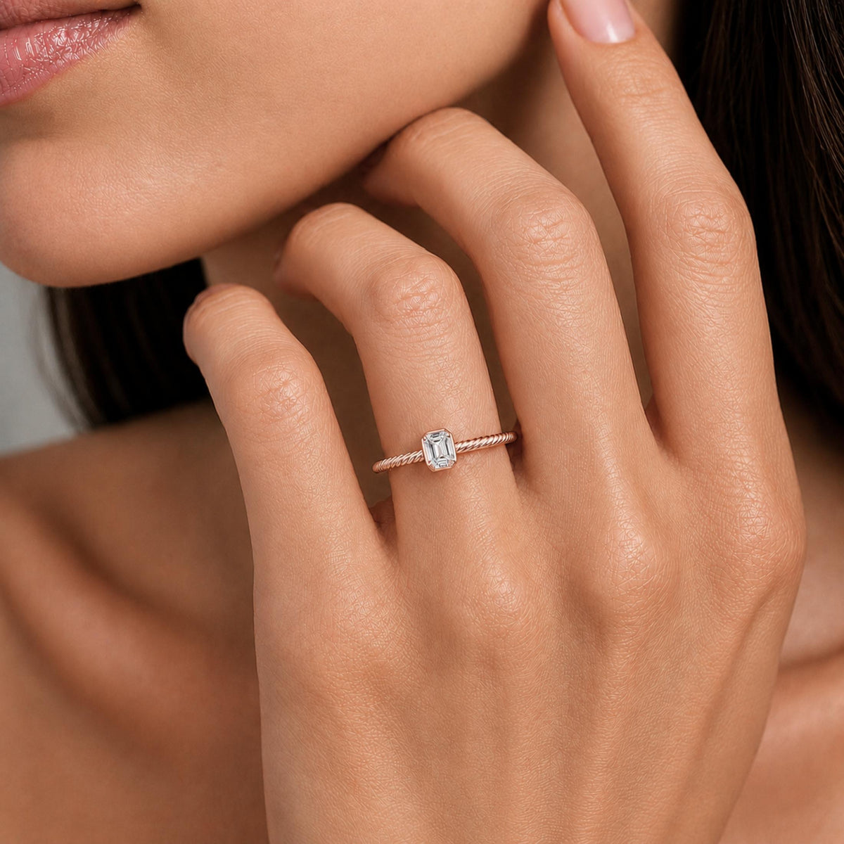 0.2 ct. T.W. Lab-Grown Diamond Emerald-Cut Bezel Engagement Ring in 14K White Gold or 14K Yellow Gold