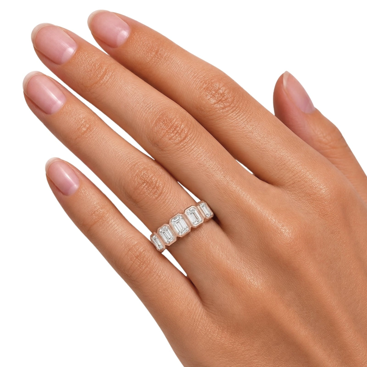 3 ct. T.W. Lab-Grown Diamond Emerald-Cut Five-Stone Wedding Ring in 14K White Gold or 14K Yellow Gold