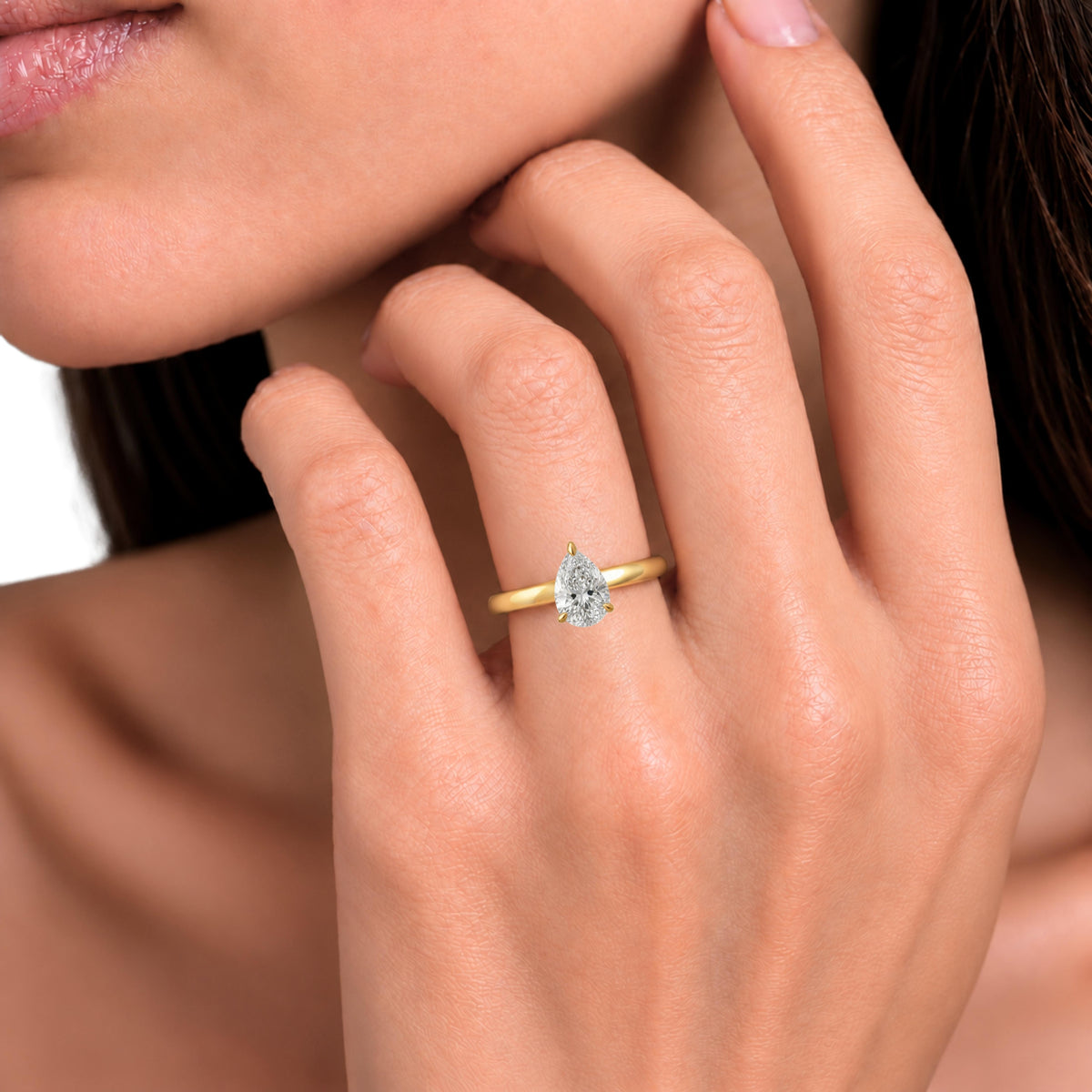 Lab-Grown Diamond Pear Cut Solitaire Engagement Ring in 14K White Gold or 14K Yellow Gold