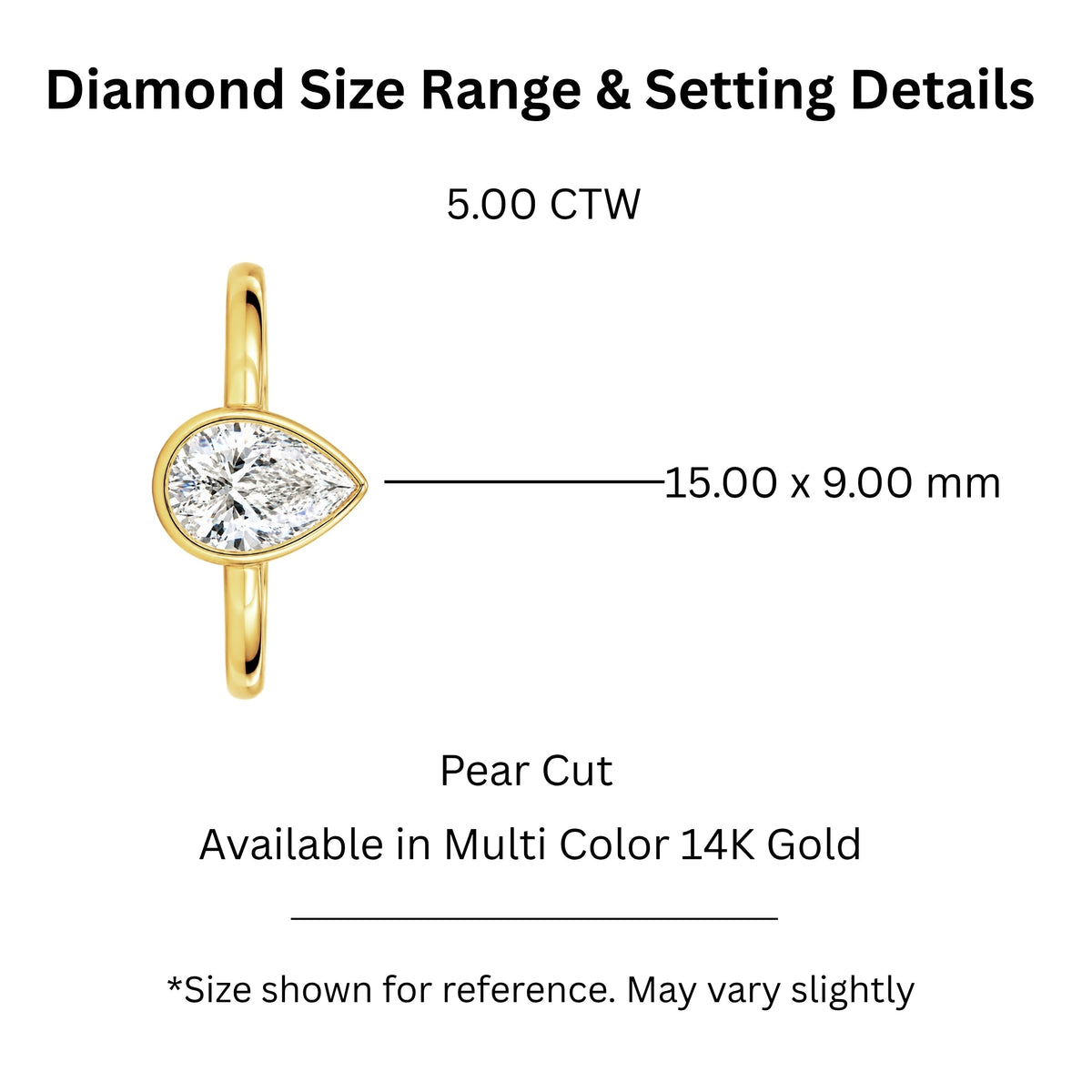 1 to 6 ct. T.W. Lab-Grown Diamond Pear Cut Solitaire Bezel Engagement Ring in 14K White Gold or 14K Yellow Gold