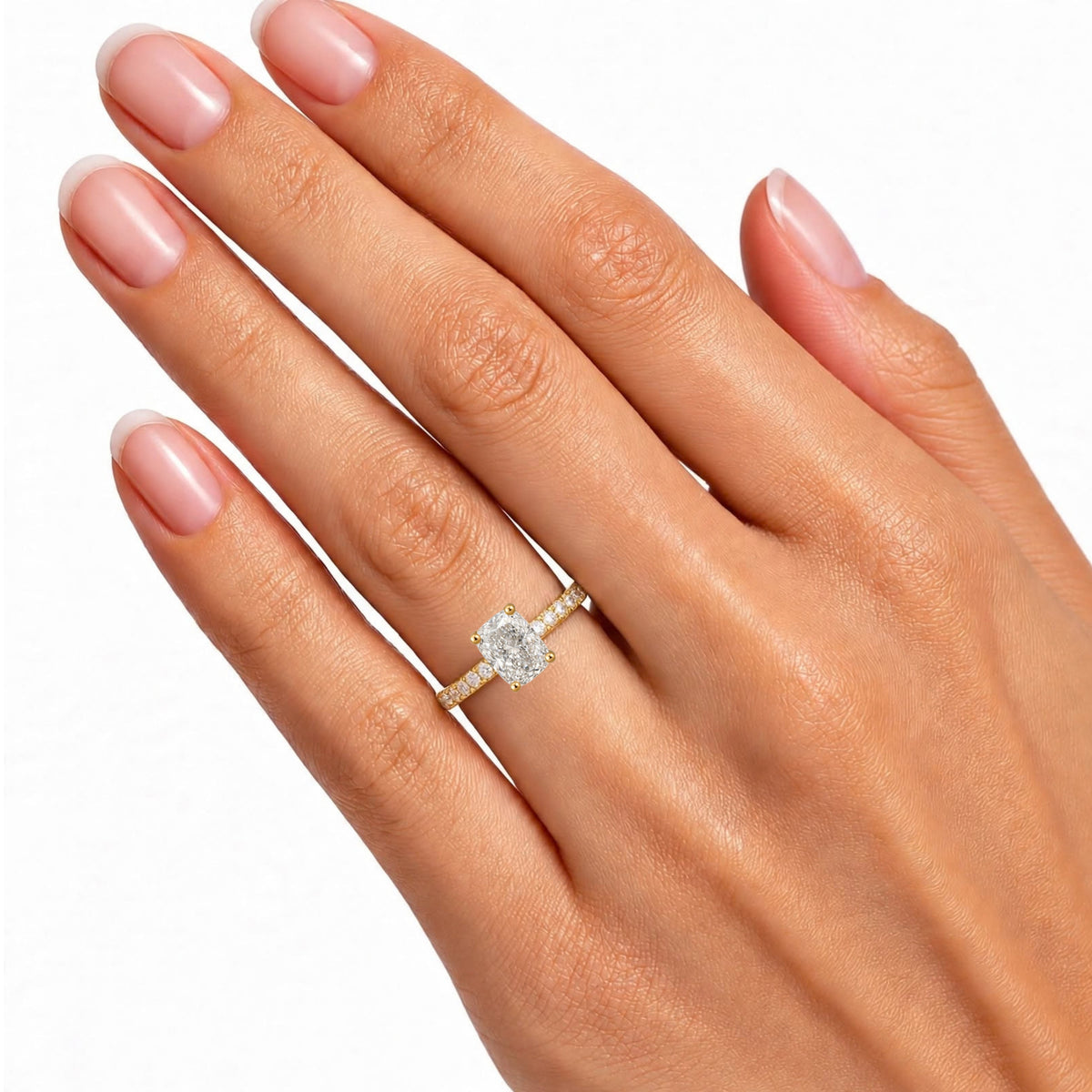 Lab-Grown Diamond Long Cushion Solitaire Wedding Ring in 14K White Gold or 14K Yellow Gold