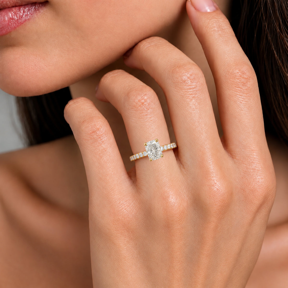 Lab-Grown Diamond Long Cushion Solitaire Wedding Ring in 14K White Gold or 14K Yellow Gold