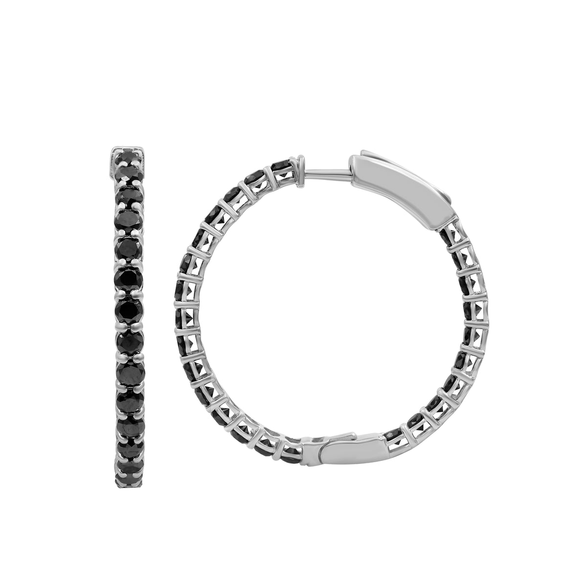 Black Diamond Hoop Earrings in Sterling Silver (3 and 5 Carat)