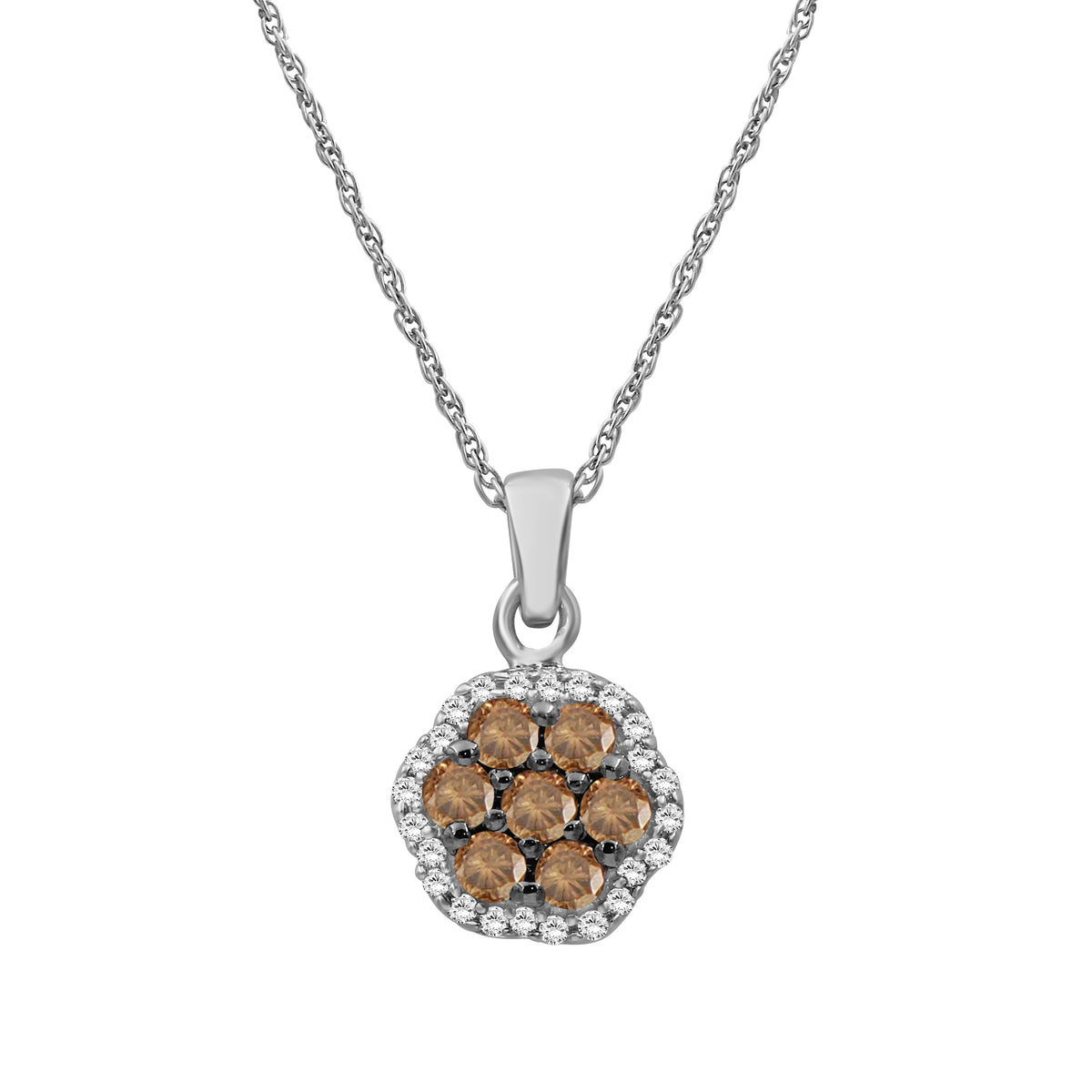 1/2 ctw Champagne and White Diamond Cluster Pendant in Sterling Silver