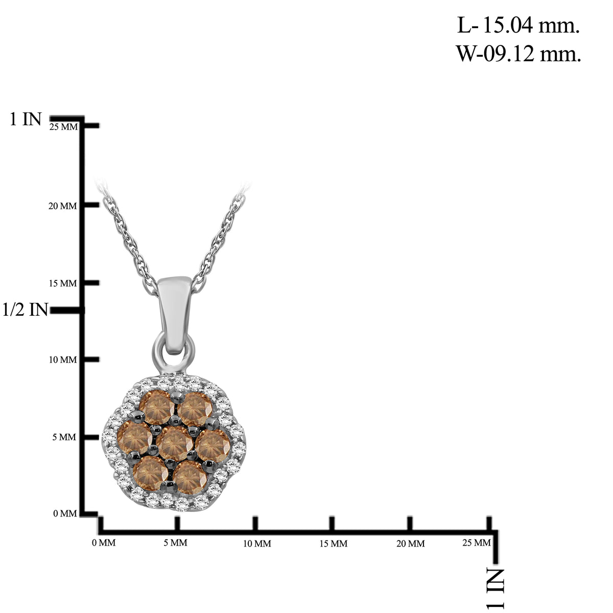 1/2 ctw Champagne and White Diamond Cluster Pendant in Sterling Silver