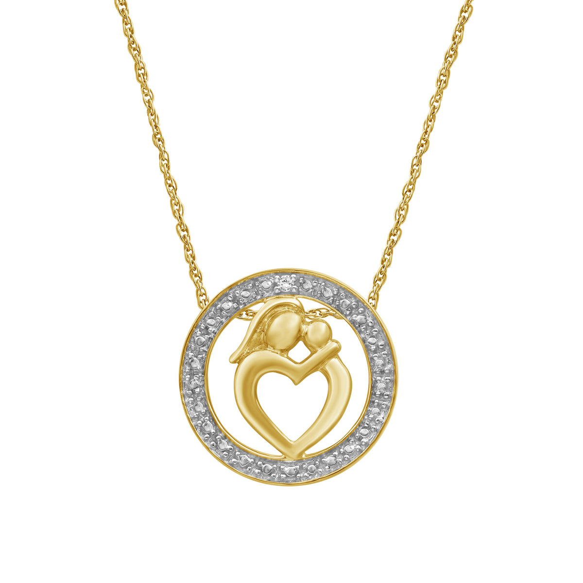 Accent White Diamond MOM Pendant in 14K Gold over Silver