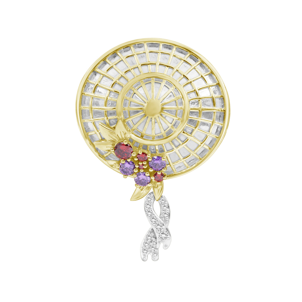 Created Multicolor Gemstone and Created White Sapphire Two-Tone Sterling Silver Pendant