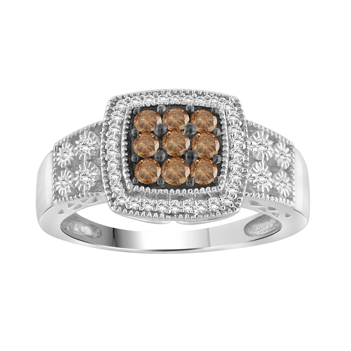 1/2 ctw Champagne and White Diamond Ring in Sterling Silver