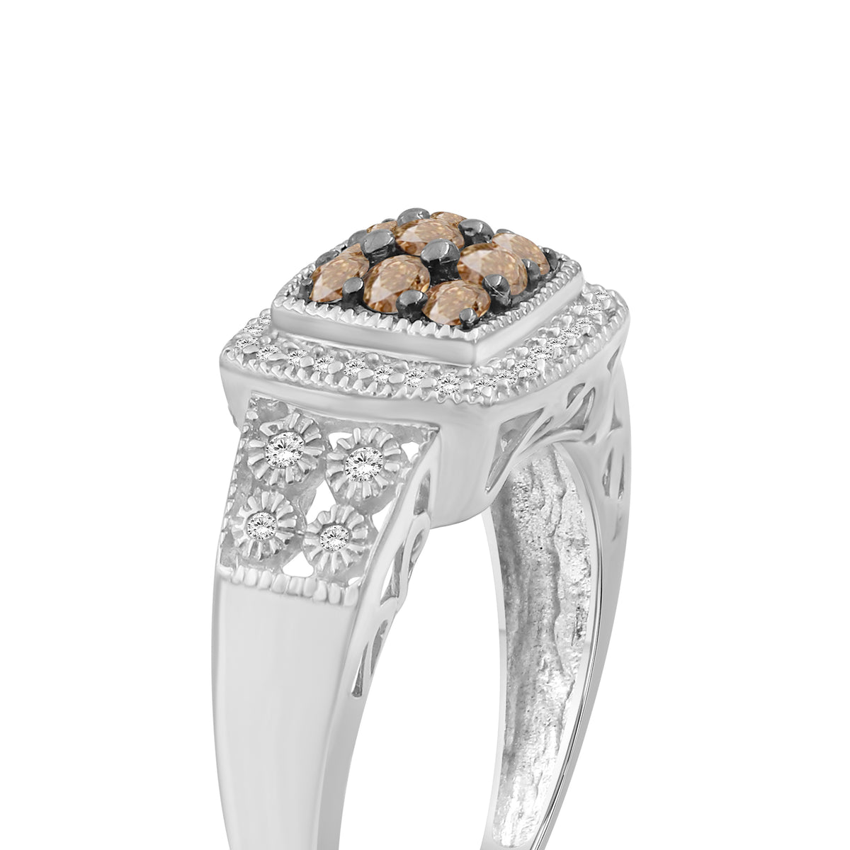 1/2 ctw Champagne and White Diamond Ring in Sterling Silver