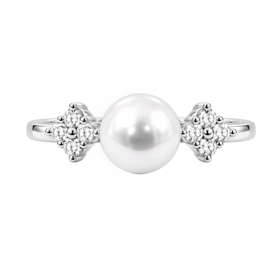 Pearl & 1/4 ct. T.W. White Lab-Grown Diamond Ring in Sterling Silver