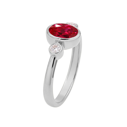 Birthstone Oval Ring with Lab-Created White Sapphire Accents in Sterling Silver