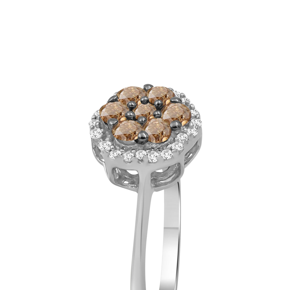 1/2 ctw Champagne and White Diamond Cluster Ring in Sterling Silver