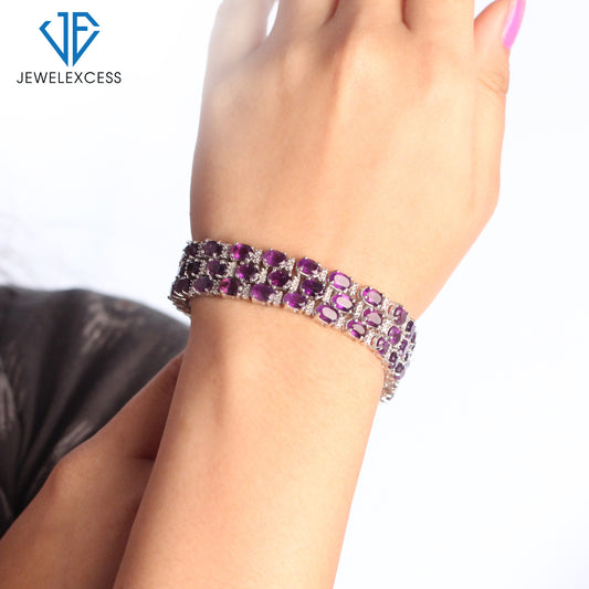Amethyst Triple-Row Bracelet in Sterling Silver