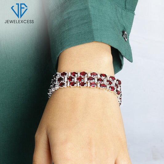 Garnet Triple-Row Bracelet in Sterling Silver